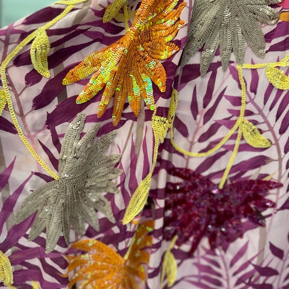 Taj by Sabrina Crippa Beautiful Beaded Lilac Palm Leaf Silk Kaftan -NWT - Picture 13 of 16